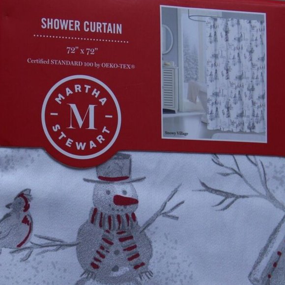 Martha Stewart "SNOWY VILLAGE" Shower Curtain: Deer, Houses, Trees, Birds, Snow - Picture 3 of 8